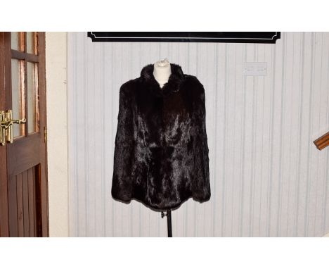 Vintage Rabbit Fur Coat Deep black/brown plush fur coat. Hip length in boxy cut with round collar, hook and eye closure and c