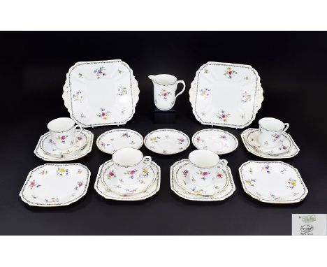Shelley Art Deco Part ( 19 ) Piece Tea Service ' Lowestoft ' Design. Pattern No 11595, Reg No 733019, Vincent Shape. c.1925 -