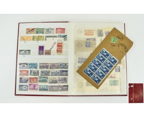A4 stock book of USA stamps. Includes several better slogan postmarks and a block of eight 1955 50th anniversary of Rotary In