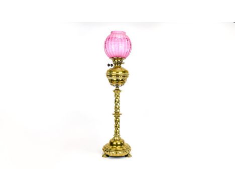 A Fine and Impressive Mid 19th Century Pugin Designed - Duplex Two Flat Wick Lacquered Brass Oil Lamp, In Original Condition 