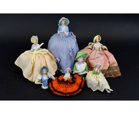 A Collection Of Vintage Ceramic Boudoir Half Dolls Seven in total, all in good condition. To include five full dolls/pincushi
