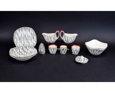 Midwinter Zambessi Pattern Stylecraft Ceramics Twelve items in total, white ground with black stylised zebra vertical stripes