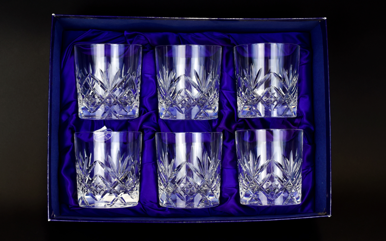 Royal Doulton Boxed Set Of Six Finest Cut Crystal Whiskey Glasses ...