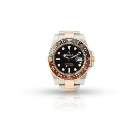  Rolex. A fine stainless steel and pink gold automatic dual-time wristwatch Oyster Perpetual GMT Master II 'ROOT BEER' Ref.12