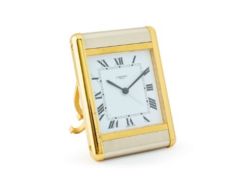  Cartier. A two-tone stainless steel and gilt quartz alarm clock Ref.7505, No.13695, made circa 2010 Quartz movement with ala