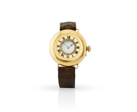  Dent, London. A fine and very unusual antique 18k yellow gold half-hunter cased wristwatch No.60607, hallmarked London 1911 