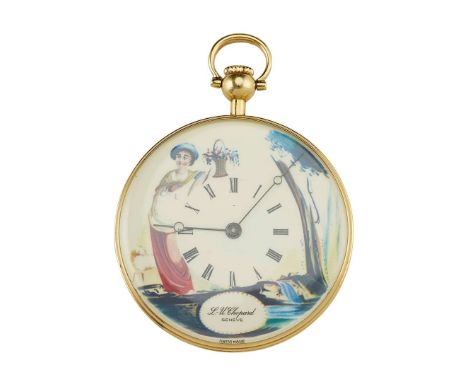  Chopard. A fine and unusual 18k yellow gold pocket watch with decorated dial L.U.C Ref.3004, Serial No.50295D01, made in the