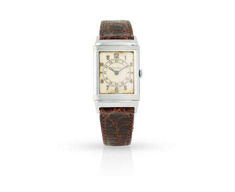  Jaeger LeCoultre. A fine and rare staybrite steel reversible wristwatch Case no.370549, movement no. 521567, 1940s Cal.437, 