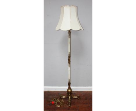 A white onyx and gilt standard lamp with shade, on quadrapartite base, repaired, approx. 156cm high (not inc. shade) 