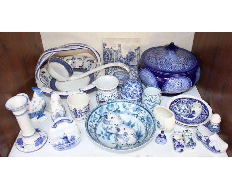 SECTION 10.  A large quantity of blue and white pottery including a Spode tureen and cover, ladle with matching plate, salt a