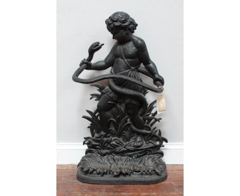 Young Sampson and the serpent, A cast iron figural stick stand. 