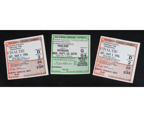 A pair of 1976 FA Cup Final Tickets Manchester United v Southampton, Row 26, seats 235 and 236, together with an Empire Stadi