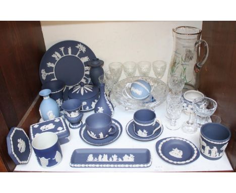 SECTION 3.  A large quantity of Wedgwood dark blue Jasperware including cups and saucers, trinket boxes, plate etc. a light b