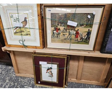A pair of hunting prints after Condamy and three lithograph bird prints and three others. 