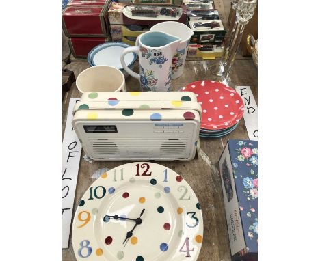 An Emma Bridgewater plate form clock, an Emma Bridgewater radio and other wares, a Cath Kidston boxed speaker, two Kidston ju