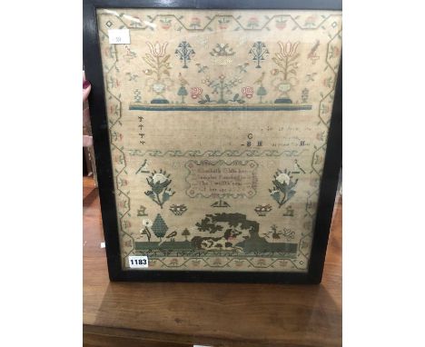 An 1826 sampler by Elizabeth Glass.