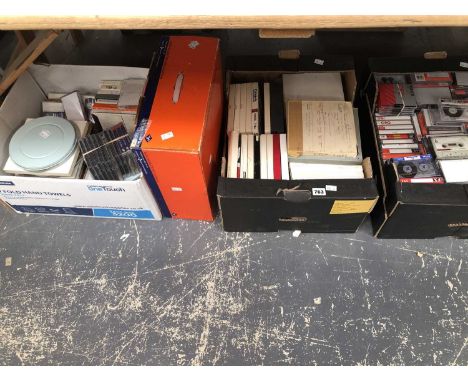 An Agfa projector, cassettes, recording tapes, cans of film, etc.