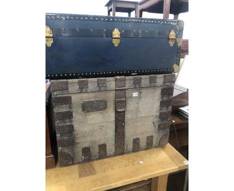 A Victorian oak silver chest and a cabin trunk. 