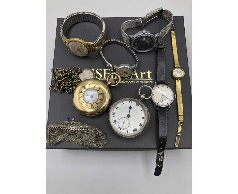 A hallmarked silver pocket key wound pocket watch, a Swiss gold plated full hunter example, a gents Oris, Timex and Smiths As