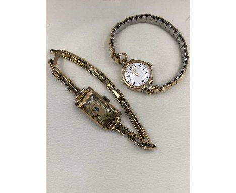 A 9ct hallmarked gold head-only ladies vintage Rotary wristwatch, not running, and a further 9ct hallmarked gold head-only Av
