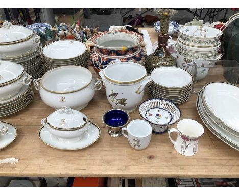 A Limoges monogrammed dinner set, an Imari planter, a French ice pail, glass vases, etc.