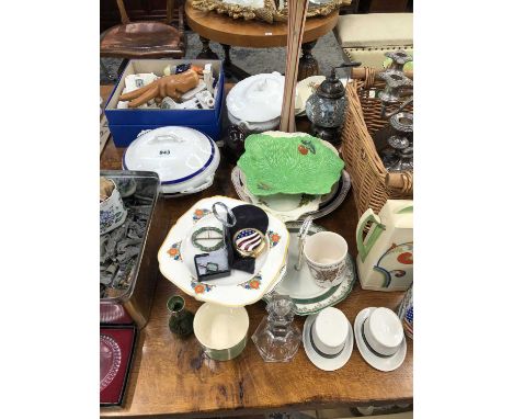 Three electroplate candelabra, Goss and related armorial souvenir wares, lead soldiers, plates, cake dishes, etc