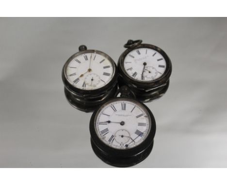 TWO SILVER POCKET WATCHES TOGETHER WITH ANOTHER A/F