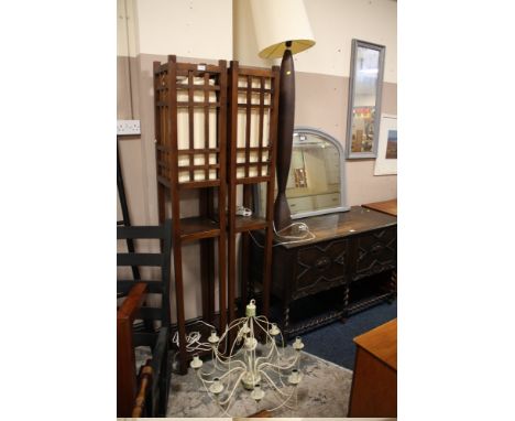 A PAIR OF MODERN ELECTRIC TALL LAMPS H -184 CM WITH ANOTHER LARGE LAMP AND A CHANDELIER (4)