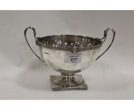 A HALLMARKED SILVER TWIN HANDLED FOOTED BOWL