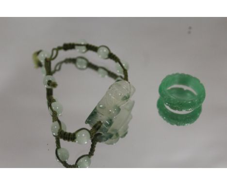 A JADE STYLE RING AND BRACELET