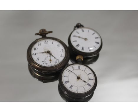 TWO SILVER FOB WATCHES TOGETHER WITH A POCKET WATCH A/F