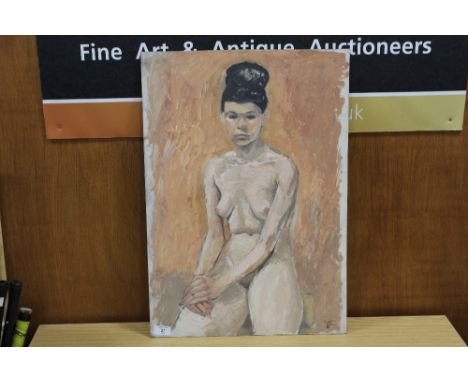 N872AN UNFRAMED OIL PAINTING PORTRAIT OF A SEATED NUDE SIGNED LOWER RIGHT VALE 63