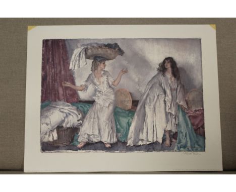 A WILLIAM RUSSEL FLINT PRINT OF TWO WOMEN WITH SIGNATURE BOTTOM RIGHT, UNFRAMED