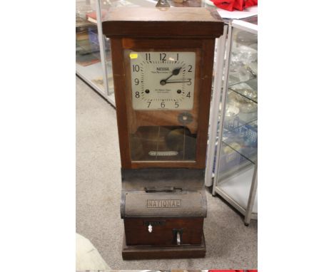 A VINTAGE 'NATIONAL TIME RECORDER' CLOCK - H 98 cm