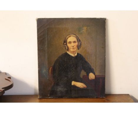 AN UNFRAMED OIL ON CANVAS PORTRAIT OF A SEATED LADY Condition Report:30 x 35 cm