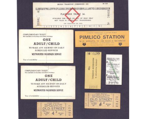 TRAINS : London Transport tickets plus 1962 platform ticket for "LLANFAIRPWLLGWYNGYLLGOERYCHWYRNDROBWLLLLANTYSILIOGOGOGOCH" 