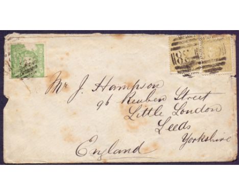 POSTAL HISTORY COVER : PERU, 1872 envelope from Callao, Peru to Leeds, England. Franked with a Peru 1d green imperf issue and