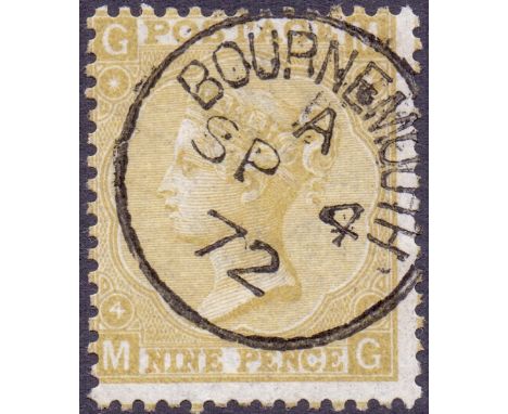 GREAT BRITAIN STAMPS : GB : 1867 9d Straw (MG) plate 4, superb used cancelled by Bournemouth CDS dated 4th Sept 1872 SG 110 C