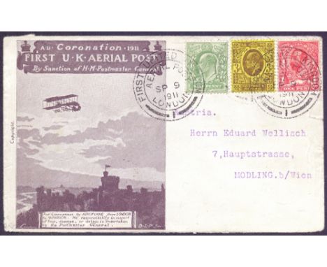POSTAL HISTORY AIRMAIL : 1911 Aerial Post London to Windsor envelope used on the 9th Sept 1911, multifranked cover sent to Au