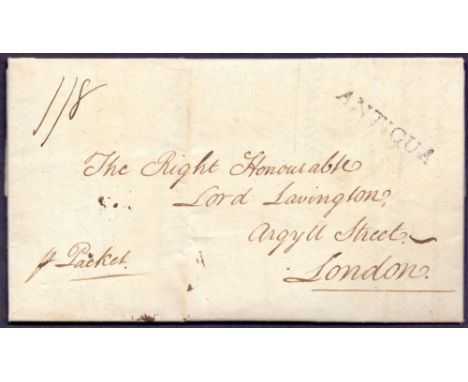 POSTAL HISTORY : ANTIGUA, 1797 entire from Antigua to Lord Lavington, London per Leeward Island Packet "Prince Edward" &amp; 