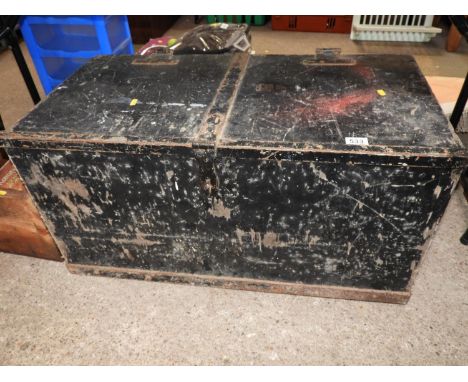 Painted Vintage Metal Bound Wooden Trunk 