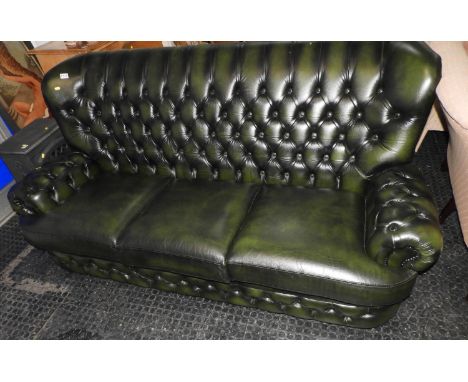 Thomas Lloyd Three Seater Green Leather Button Back Settee 