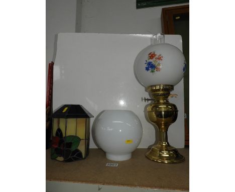 2x Glass Light Shades and Oil Lamp 