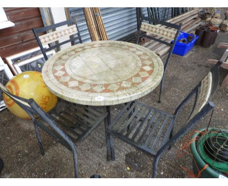 Circular Tile Topped Garden Table and 4x Matching Chairs 