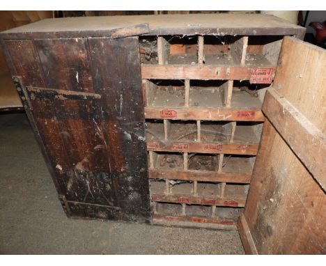 Vintage Stained Pine Cupboard with Pigeon Hole Interior 