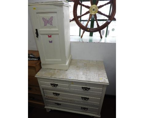 Tile Topped Chest of Two over Three Drawers and Matching Pot Cupboard