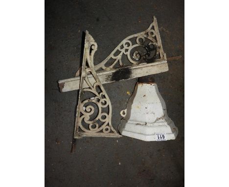 Cast Iron Rain Hopper and Pair of Brackets 