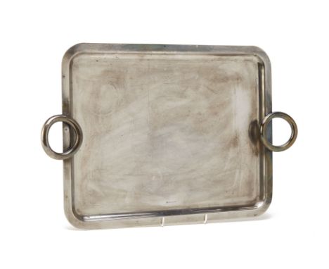 A CHRISTOFLE TWIN HANDLED TRAY
With loop handles, marked Christofle
Christofle
32cm x 51cm
Condition: Signs of wear commensur