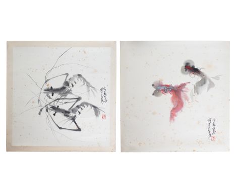 TWO CHINESE INKS DEPICTING SHRIMP &amp; FISH
Inscribed and with artists seal, unframed
both 38 cm x 37 cm
Condition: Minor si