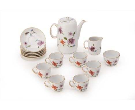 A ROYAL WORCESTER COFFEE SERVICE FOR SIX
Astley pattern, comprising: coffee cups and saucers, a coffee pot, a milk jug and a 